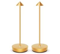SLSMD 2 Pack Cordless Table Lamp Battery Operated Desk Lights 6000mAh Rechargeable Aluminum Metal Light 3 Color & Stepless Dimming Lamps Portable LED Lamps (2 Pack Gold)
