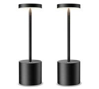 SLSMD 2 Pack Cordless Table Lamp IP54 Battery Operated Desk Lights 5000mAh Rechargeable Aluminum Metal Night Light 3 Color & Stepless Dimming Lamps Portable LED Lamps (2 Pack Black)