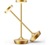 SLSMD 2 Pack Cordless Table Lamp IP54 Battery Operated Desk Lights 6000mAh Rechargeable Light 3 Color & Stepless Dimming Lamps Portable LED Lamps (2 Pack Gold)