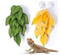 SLSON 2Pcs Reptile Hanging Plants with Suction Cup for Terrarium Accessories, Artificial Hanging Vines Plants for Geckos Bearded Dragon Lizard Chameleon Habitat Decoration (Green, Yellow)