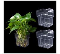 SLSON 3-Pack Transparent Aquarium Tank Plant Holders with Hooks, Hanging Clear Fish Tank Plant Pot Holder, Aquatic Organisms for Aquaculture Plant Decoration