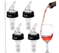 SLTAXAR Pack of 4 Bottle Pourers Spirits 4 cl Dispenser for Bottles, Spout for Spirits 4 cl with Brush Portioner Bottle Bar Bottle for Spouts Dispenser for Wine Liquor Cocktails Oil
