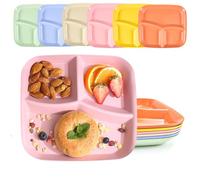 SLTAXAR Pack of 6 Plates Divided Plastic 3 Divided Plates 25 x 22.5 cm Plates with Dividers Adult Divided Dinner Plates Sets Snack Plates with Compartments Plastic Plates for Portion Control