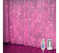 SLTX 300 led Window Curtain String Light led String Lights Plug in for Bedroom Decor Indoor Outdoor (Pink)