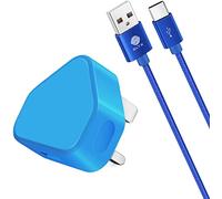 SLTX plugs usb c UK 3 Pin Plug USB Mains Charger Adapter& USB Charge Cable Braided 2M (Blue)