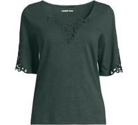 Slub Cotton Lace Trim Top lands end Bottle Green 10-12