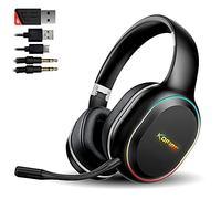SLuB Gaming Headset Foldable Gaming Headset 3.5mm Wired/Wireless Connection Vibration Effect HD Detachable Microphone Colorful Ambient Light Suitable for PC, PS4, PS5, Switch (Black)