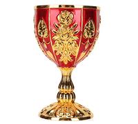 Sluffs 4 Inch Gold Chalice Zinc Alloy Retro Embossed Flower Pattern Elegant Pimp Cup European High Grade Golden Goblet Vintage Wine Cup for Party Banquet Bar (Gold Red)