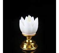 Sluffs Lotus Lamp Flower Light Buddha Lamps Simulated Candle Wick Design Unique Lotus Lamp Decors Decoration for Home Worship Prayer Lamps Desktop Decor (White)