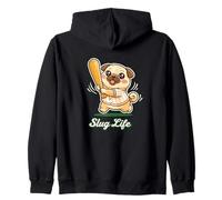 Slug Life Pug Baseball Batter Funny Dog Lover Sport Zip Hoodie