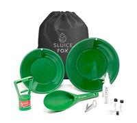 Sluice Fox Gold Rush panning kit with Backpack; 10-Piece Prospecting Tools for Adults and Kids. Gold pan Accessories; Black Sand Magnet, Plastic Gold Shovel, Snuffer Bottle, Tweezers and Gold vials