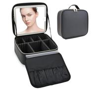 SLUMAZI Makeup Bag with LED Mirror Travel Makeup Organizer with 3 Lighted Settings, Adjustable Dividers and Makeup Brush Storage, Black, The Large Capacity Travel Makeup Bag With Led Mirror