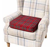 SLUMBER HOME Armchair Booster Cushion Large Memory Foam 50cm Seat Pad with Supportive 10cm Thick Lift Water resistant Polyester Cover Cushion for the Elderly, Post-Operative and Pregnency (Red Check)
