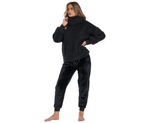 Slumber Hut Ladies Borg Removeable Snood Jumper & Jogger Set 794084 Black M