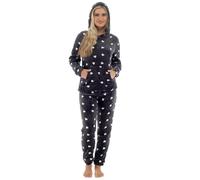 Slumber Hut Ladies Heart Print Hooded Lounge Set LN1746 Charcoal 12-14