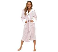 Slumber Hut® Ladies Hooded Fleece Dressing Gown - Luxury Grey Shimmer Sherpa Bear Hood - Leopard Animal Print - Teddy Fabric Winter Womens Bathrobe - Size 8 10 12 14 16 18 20 22