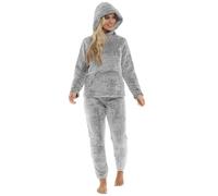 Slumber Hut Ladies Long Pile Fleece Lounge Set LN1730 Charcoal 16-18