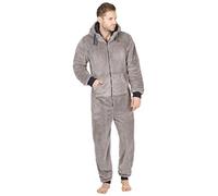 Slumber Hut® Mens and Boys Grey Snuggle Fleece Hooded Onesie - Matching Adult & Child Sizes - Warm Shaggy Hooded All in One Pyjamas - Elasticated Cuffs
