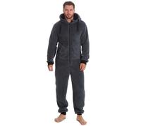 Slumber Hut Mens Snuggle Fleece Hooded Onesie - Warm Shaggy Hooded All in One Pyjamas - Elasticated Cuffs, Charcoal Grey , L/XL 44inches-46inches