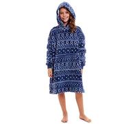 Slumber Hut Oversized Hoodie Matching Christmas Family Sizes Wearable Fleece Blanket Hooded Top Warm Cosy Sherpa Winter Snuggle Unisex Adults Childrens - Blue Xmas Aztec Kids One Size