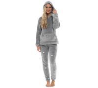 Slumber Hut® Womens Fleece Pyjamas Star Pattern - Ladies Luxury Hooded Sherpa or Round Neck Style PJ's - Warm Winter Pajamas for Women - Size 8 up to 22