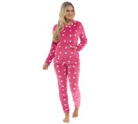 Slumber Hut® Womens Fleece Pyjamas Star Pattern - Ladies Luxury Hooded Sherpa or Round Neck Style PJ's - Warm Winter Pajamas for Women - Size 8 up to 22