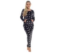Slumber Hut® Womens Fleece Pyjamas Star Pattern - Ladies Luxury Hooded Sherpa or Round Neck Style PJ's - Warm Winter Pajamas for Women - Size 8 up to 22