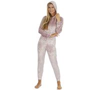 Slumber Hut® Womens & Girls Crushed Velvet Loungewear Nightwear Adults & Childrens Matching Sizes - Onesie - Pink - Adult L 16-18