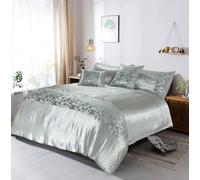 Slumber Nights Embroidered Sequins Duvet Cover and Pillowcses Set Soft Luxury Bedding (Silver, Single Duvet Set)