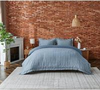 Slumber Nights Seersucker Duvet Quilt Cover Set Soft Polyester Luxury Bedding All Seasons (Denim Blue, Double)