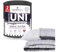 Slumberdown Back to Uni Bed Set - 10.5 Tog Coverless Single Duvet & Pillow Set with Matching Pillowcase, Perfect for University Students - Hypoallergenic, Washable, Grey Striped (135 x 200cm)
