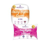 Slumberdown Chilly Nights 15 Tog Duvet, 2 Cosy Nights Pillows In White White Single