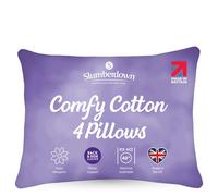 Slumberdown Cotton Pillows 4 Pack Premium Thick & Bouncy Hotel Pillow for Stomach, Back & Side Sleepers - Non-Allergenic Cotton Cover with Piped Edge, Made in the UK, Machine Washable (48 x 74cm)