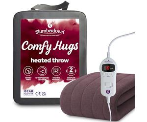 Slumberdown Comfy Heated Throw Blanket (130×160cm) - Snuggly Fleece Electric Electric Blanket with 10-Heat Settings & Timer | Energy Efficient (3p/hr), 2-Year Guarantee, Washable, Plum