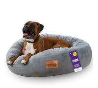 Slumberdown Donut XL Dog Bed (85 cm) - Soft, Supportive & Calming Nest for Puppy, Dogs & Cats | UK-Made, Washable, Non-Slip Base, Plush Cushioning Comfort in Grey
