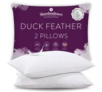 Slumberdown Duck Feather Pillows 2 Pack Hotel Quality Medium Firm Bed Pillow 100% Luxury Cotton Cover Natural Pillows 48X74Cm