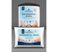 Slumberdown Wonderful Wool Double Duvet Temperature Regulating 7-9 Tog Mediumweight All Year Round Quilt,2 Pillows 100 Percent British Wool, Soft Cotton Cover, Easy Care, Size (200cm x 200cm), White