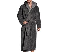 SlumberMee Mens Fleece Plush Robe with Hood Ultra Soft Fluffy Full Length Long with Pockets Luxurious House Coat, Shu Velveteen - Dark Grey, XL