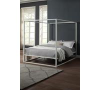 SlumberWorx Ashwell Modern Four 4 Poster Metal Bed Frame in White | Size: Single SlumberWorx White Single
