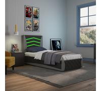 SlumberWorx Galaxy Ottoman Storage Led Headboard Gaming Single Bed Frame (Black And Grey)