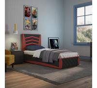 SlumberWorx Galaxy Ottoman Storage Led Headboard Gaming Single Bed Frame (Black And Red)
