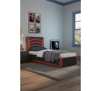 SlumberWorx Galaxy Ottoman Storage LED Headboard Gaming Single Black Bed Frame w 15cm Comfort Foam Mattress in Red SlumberWorx Red Single