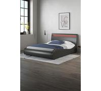 SlumberWorx Orion LED Lights Headboard Gaming Style Faux Leather Bed Frame in Black | Size: Double SlumberWorx Black Double