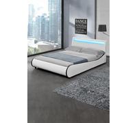 SlumberWorx Orion LED Lights Headboard Gaming Style Faux Leather Bed Frame in White | Size: Double SlumberWorx White Double