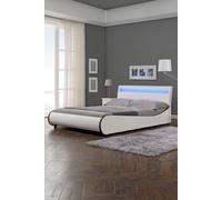 SlumberWorx Orion LED Lights Headboard Gaming Style Faux Leather Bed Frame w 15cm Comfort Foam Mattress in White | Size: Small Double SlumberWorx White Small Double