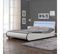 SlumberWorx Orion Led Lights Headboard Gaming Style Faux Leather Double Bed Frame (White With Black)