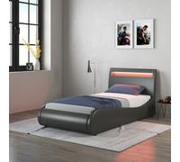 SlumberWorx Orion Led Lights Headboard Gaming Style Faux Leather Single Bed Frame (Black)