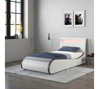 SlumberWorx Orion Led Lights Headboard Gaming Style Faux Leather Single Bed Frame (White With Black)