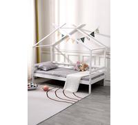SlumberWorx Teddy Kids Childrens Wooden House Treehouse Single Bed Frame in White SlumberWorx White Single