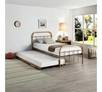 SlumberWorx Tewin Vintage Hospital Style Antique Brass Single Metal Bed Frame With Guest Trundle Bed